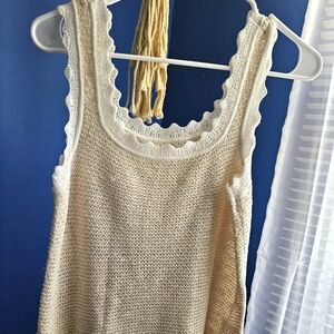 LC Lauren Conrad Cream Scalloped Knit Top